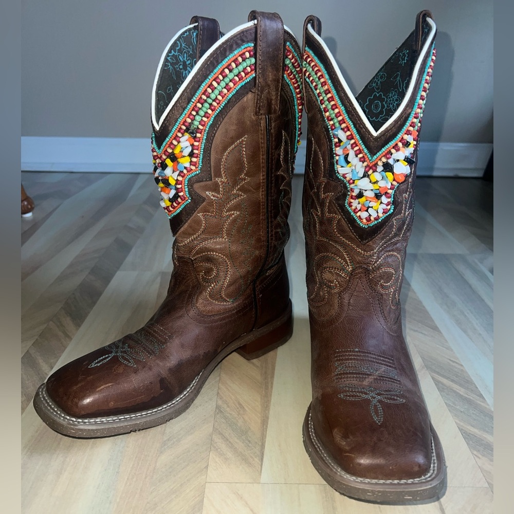 Laredo Women's Beko Broad Square Toe Beaded Cowgirl Boot Size 7 M